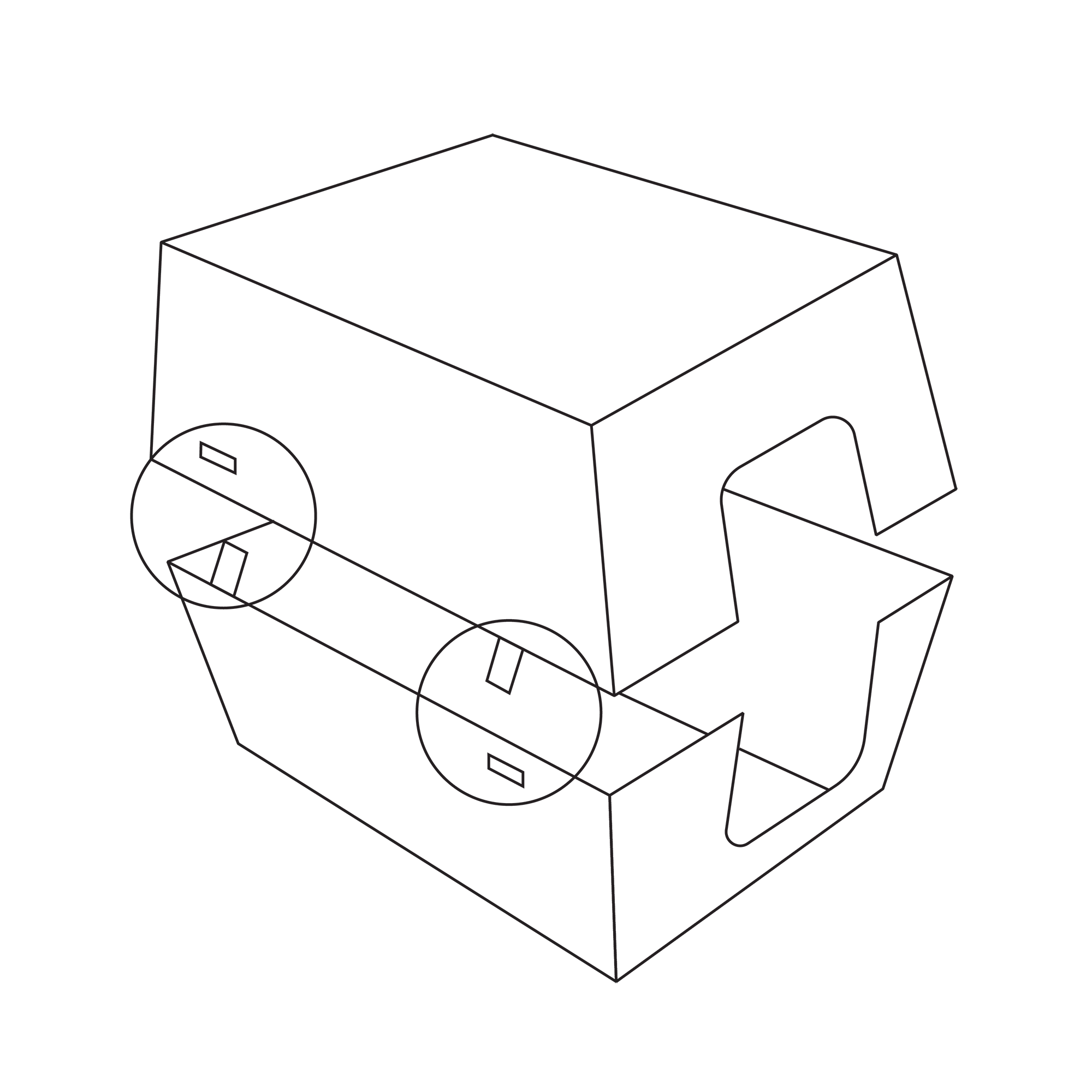 Assembly diagram showing the covered disposable cat litter box assembly with the connection points circled.
