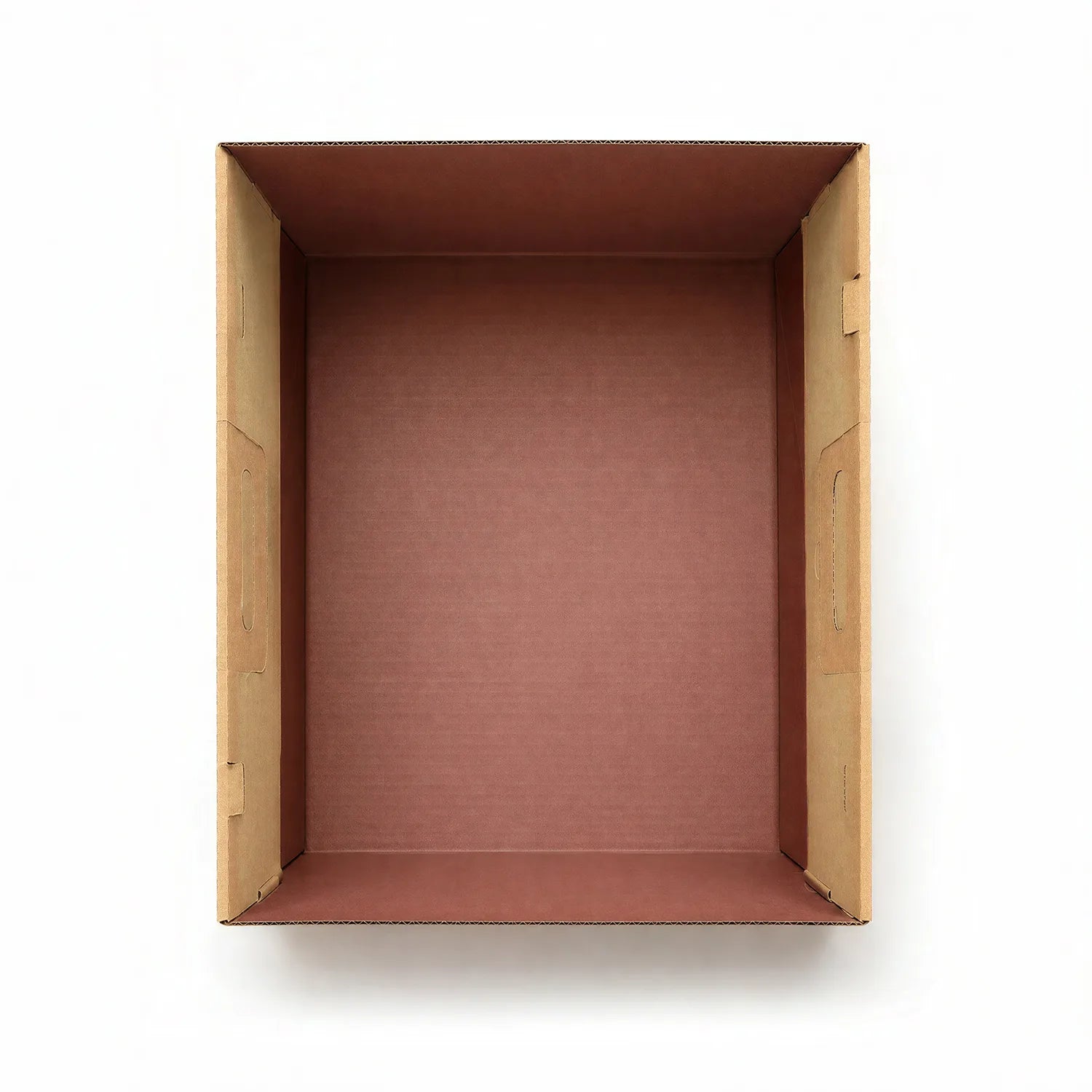 Top-down view of an open cardboard cat litter box with high sides and a leak-resistant interior ready for clumping litter.